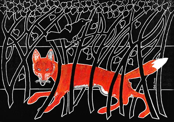 Framed Print : Fox and Blackbird Print