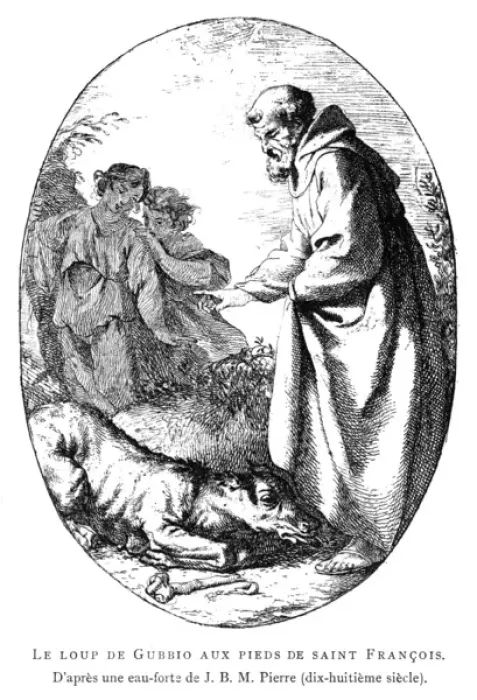 Framed Print : Saint Francis of Assisi & the Wolf Print, 19th Century Framed Print : Saint Francis of Assisi & the Wolf Print, 19th Century