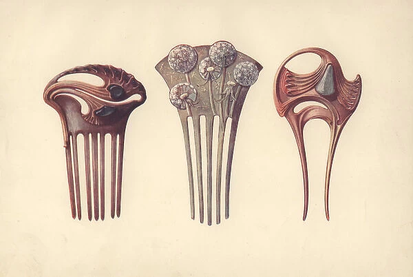French art nouveau hair combs in enamel, shell. Available as Framed Prints,  Photos, Wall Art and other products #14213735