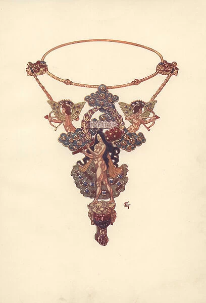 French art nouveau pendant and necklet by Eugene Grasset