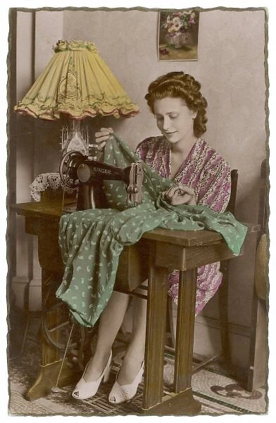 French Woman Sews  /  Singer
