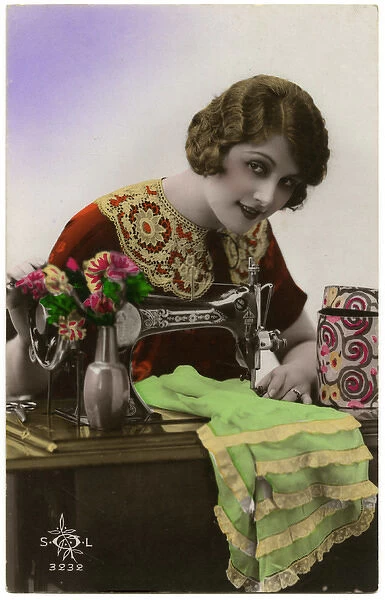 French woman using a sewing machine