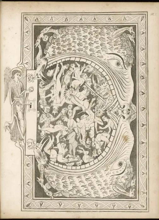 Framed Print : Print of The Gates of Hell with Saint Michael locking the damned Framed Print : Print of The Gates of Hell with Saint Michael locking the damned