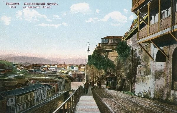 Georgia - Tbilisi - The Cician Hill with a tram