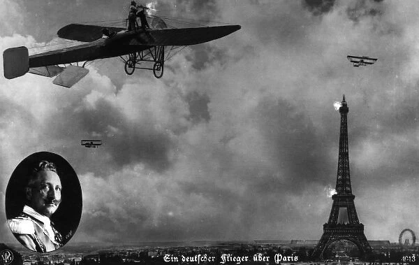 German planes over Paris, propaganda postcard, WW1