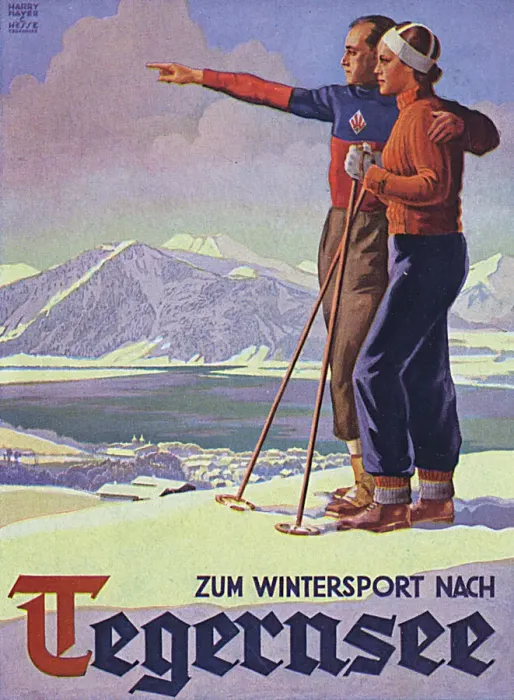 Framed Print : German Ski Poster Print: A Winter Scene at Tegernsee, 1930s Framed Print : German Ski Poster Print: A Winter Scene at Tegernsee, 1930s