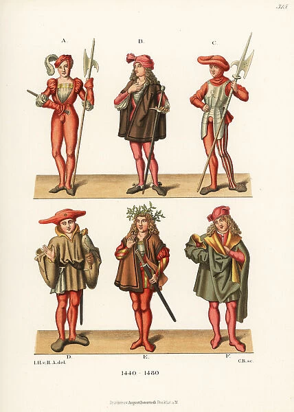 German soldiers, hunter and young men of the 15th century