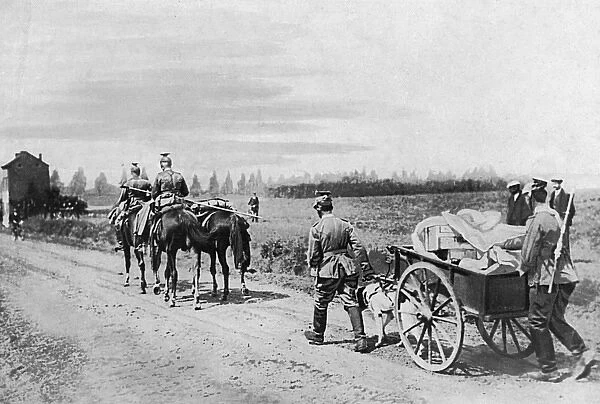 Germany cavalry entering Mouland, Belgium