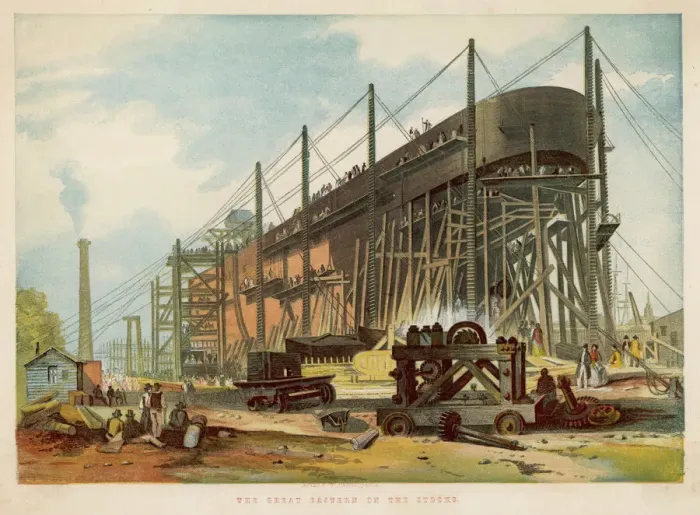 Framed Print : Great Eastern Building Print: Stern View of the Ship at Millwall Framed Print : Great Eastern Building Print: Stern View of the Ship at Millwall