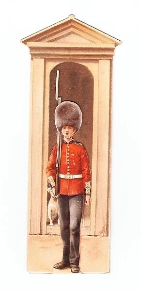 Greetings card in the shape of a sentry box with guard