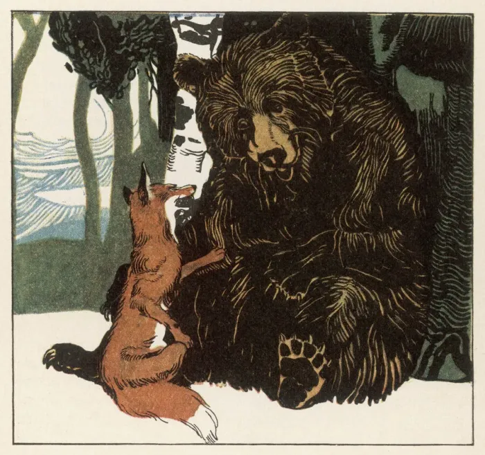 Framed Print : Print of a Fox and Bear in Conversation