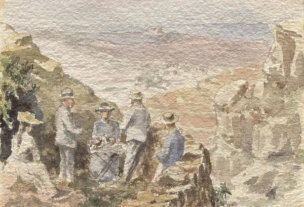 Malta. Group picinicing up a mountain in Malta.. circa 1890s
