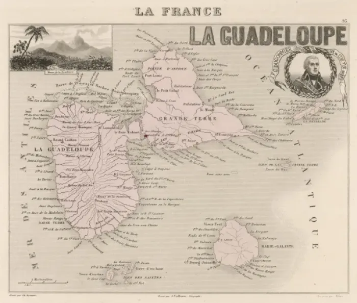 Framed Print : Guadeloupe Island Map Print