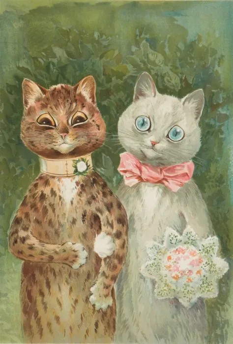Framed Print : A Happy Pair Print: Feline Bride and Groom Framed Print : A Happy Pair Print: Feline Bride and Groom
