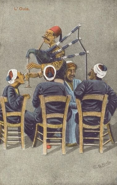 A Hearing - Four Egyptian men sitting outside a Cafe have their quiet discussion