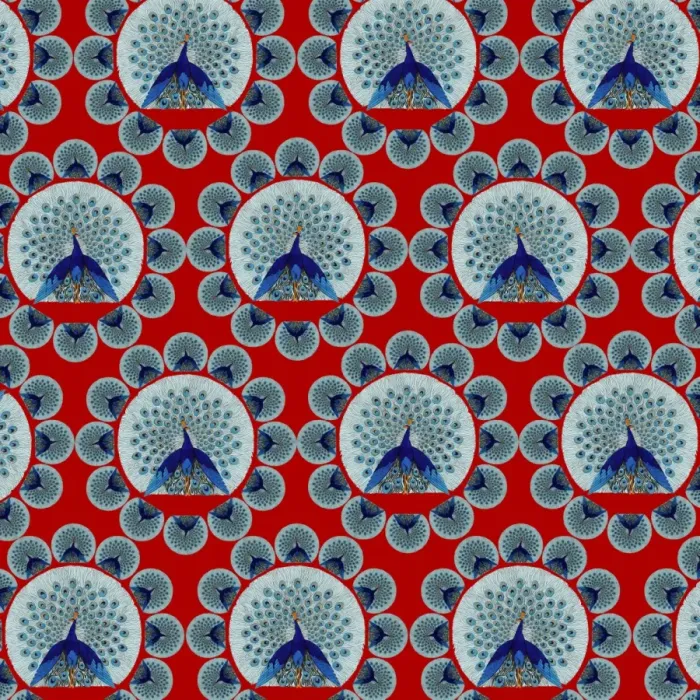 Framed Print : Red Peacock Repeating Pattern Print