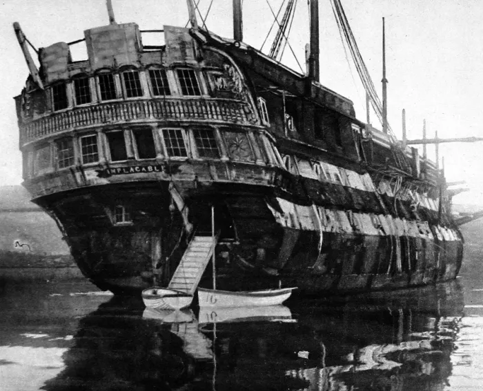 Framed Print : HMS Implacable, 1920 Print: Aged Frigate in Disrepair