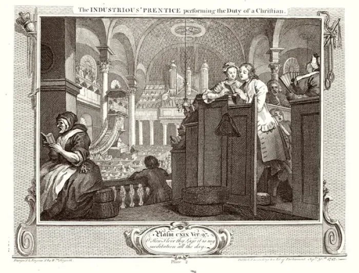 Framed Print : Hogarth's Print: Industrious Apprentice in Christian Duty Framed Print : Hogarth's Print: Industrious Apprentice in Christian Duty