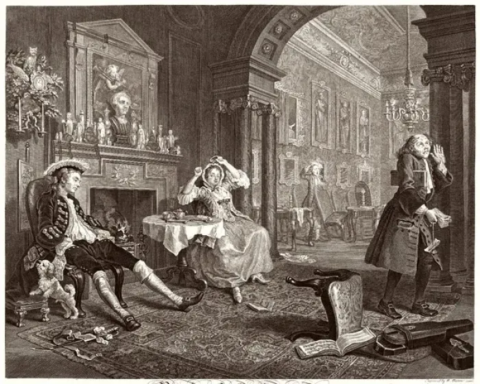 Framed Print : Hogarth Print: Marriage-Mode Breakfast Scene Framed Print : Hogarth Print: Marriage-Mode Breakfast Scene
