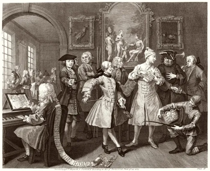 Framed Print : Hogarth's Rake Surrounded by Flattering Artists and Professors Print Framed Print : Hogarth's Rake Surrounded by Flattering Artists and Professors Print