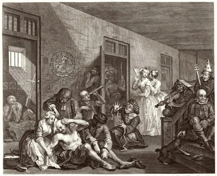 Framed Print : Hogarth's Print of Bedlam Asylum Scene from The Rake's Progress Framed Print : Hogarth's Print of Bedlam Asylum Scene from The Rake's Progress