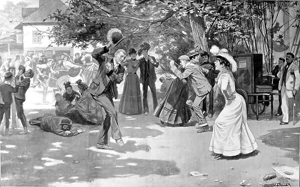 Holidaymakers dancing on Hampstead Heath, London, 1902