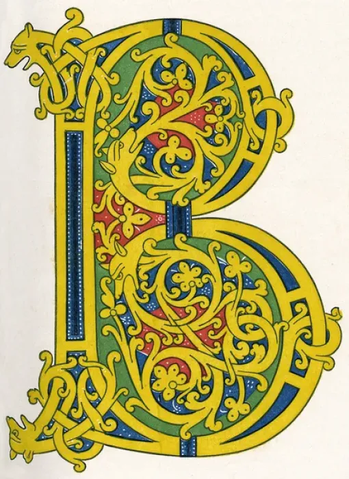 Framed Print : Medieval Illuminated Letter B Print Framed Print : Medieval Illuminated Letter B Print
