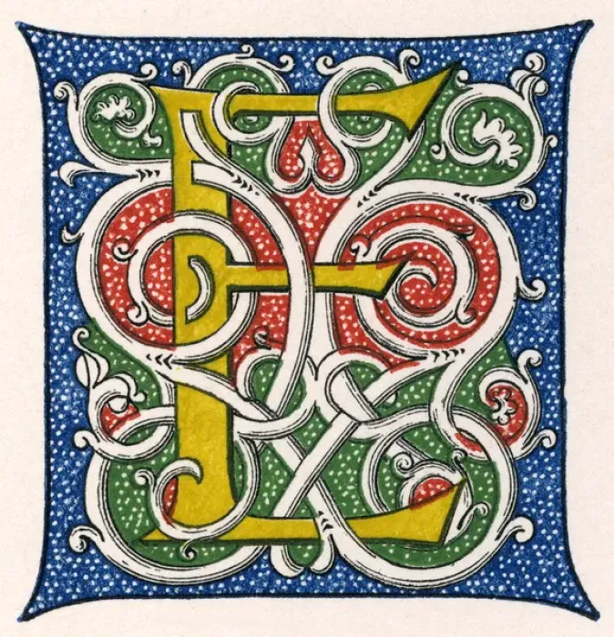Framed Print : Medieval Illuminated Letter E Print Framed Print : Medieval Illuminated Letter E Print