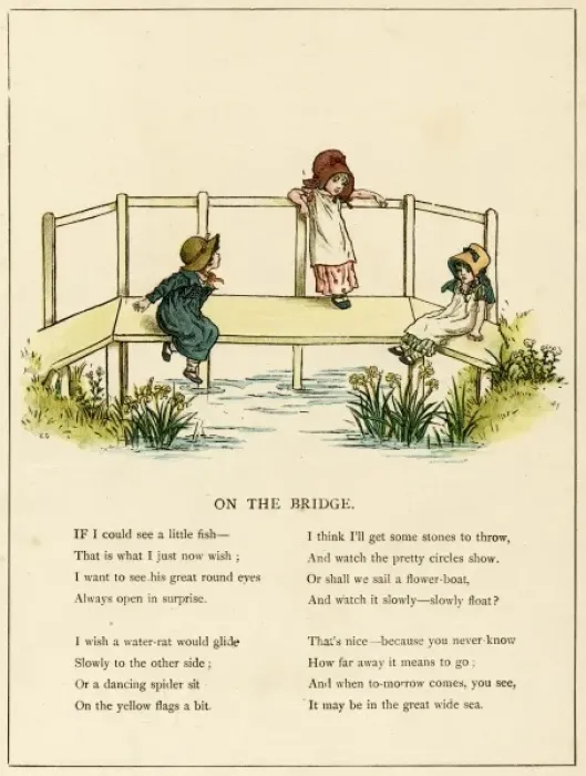 Framed Print : Three children on a bridge over a river Print Framed Print : Three children on a bridge over a river Print