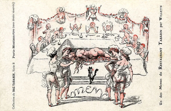 Illustration for a Menu by Willette for Restaurant Tabarin