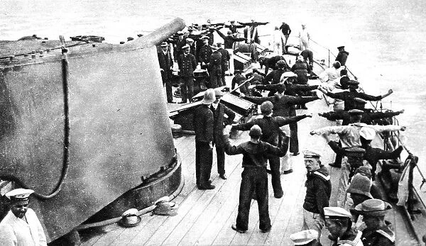 Including Captain Von Muller and Prince Francis Joseph: Emden prisoners on a British warship