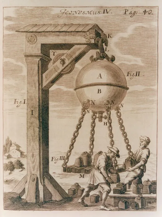 Framed Print : Testing of a Vacuum by Weight Print