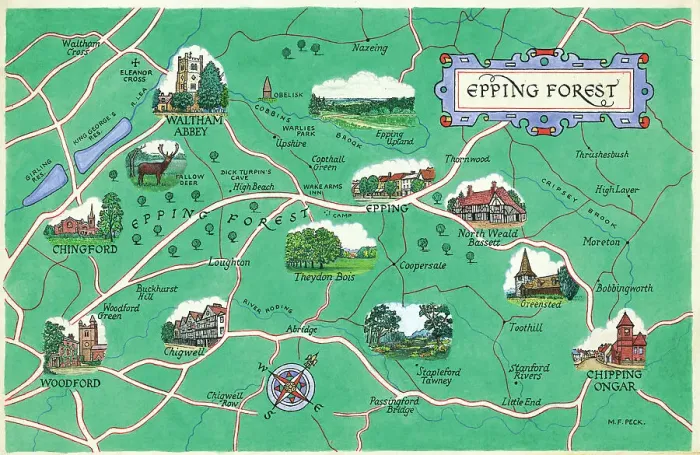 Framed Print : Epping Forest Map Print by M. F. Peck Framed Print : Epping Forest Map Print by M. F. Peck