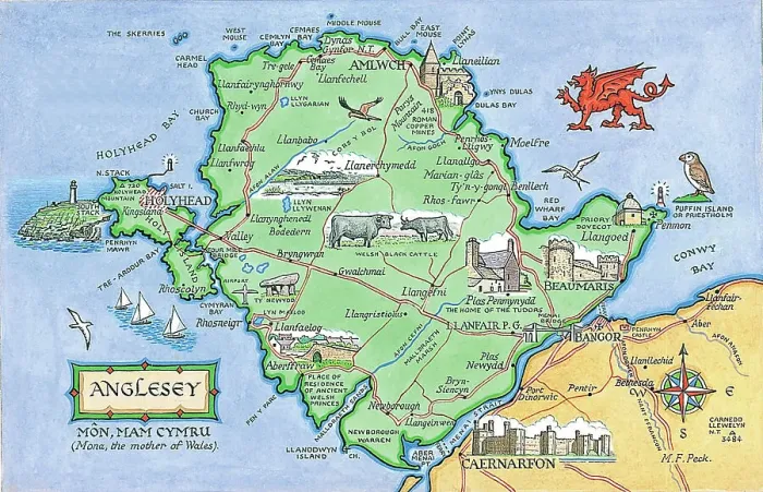 Framed Print : Anglesey Map Print by M.F. Peck Framed Print : Anglesey Map Print by M.F. Peck