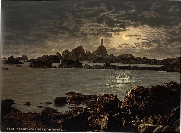 Jersey, Corbiere Lighthouse by moonlight, Channel Islands, E
