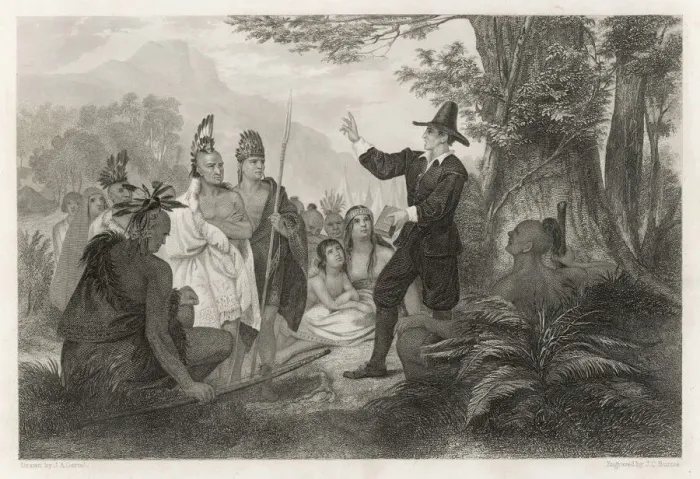 Framed Print : John Eliot Preaching to Native Americans Print Framed Print : John Eliot Preaching to Native Americans Print