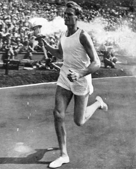 Framed Print : John Mark Carrying the Olympic Torch, 1948 Print Framed Print : John Mark Carrying the Olympic Torch, 1948 Print