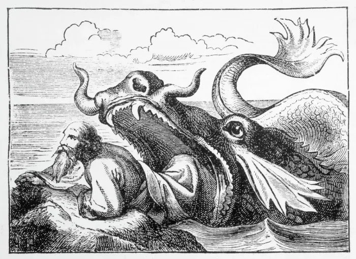 Framed Print : Print of Jonah Released by Whale Framed Print : Print of Jonah Released by Whale