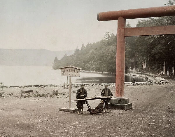 Kago, sedan chair, on the shore of Lake Hakone