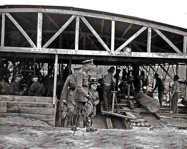 King George V visiting a sawmill, Western Front, WW1