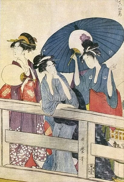 Kitagawa Utamaro print - Girls on a Bridge