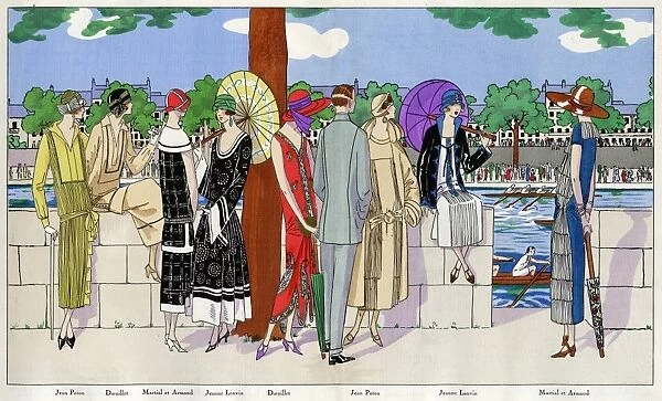 Ladies at a boat race in various summer outfits