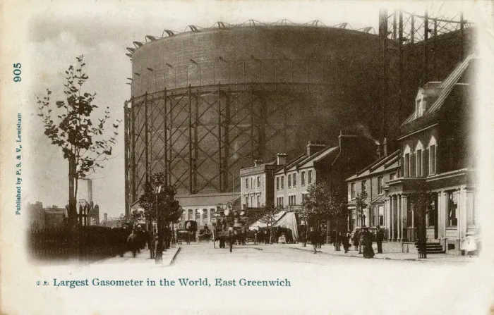 Framed Print : Largest Gasometer in the World - East Greenwich, London Print circa 1930s Framed Print : Largest Gasometer in the World - East Greenwich, London Print circa 1930s