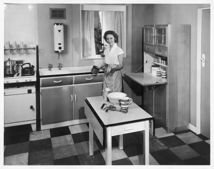 Framed Print : 1950s Kitchen Woman Print