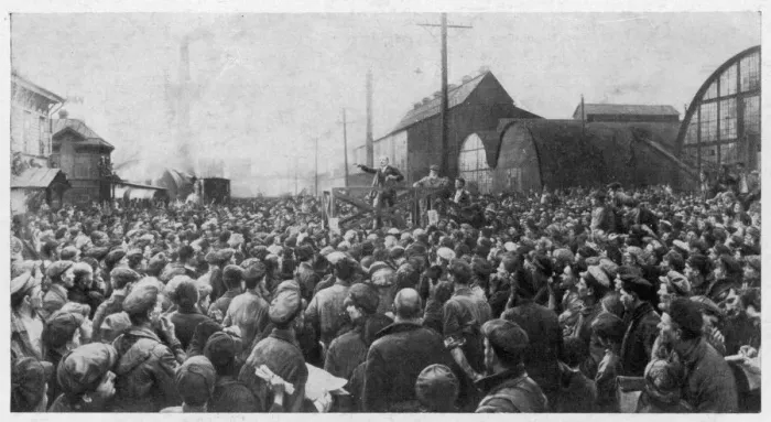 Framed Print : Print of Lenin addressing workers at the Putilov factory Framed Print : Print of Lenin addressing workers at the Putilov factory