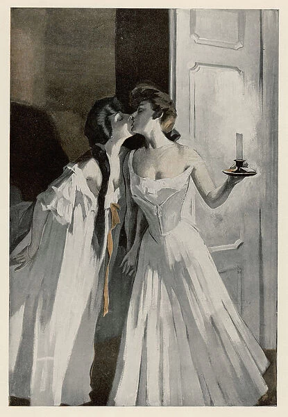 Lesbians Kiss 1908. Lesbian lovers steal a kiss