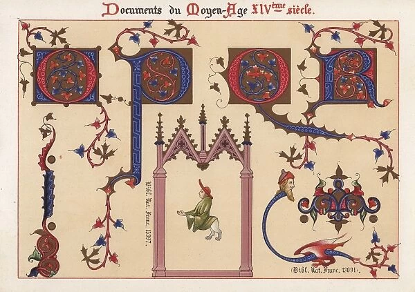 Letters from an illuminated alphabet, man with