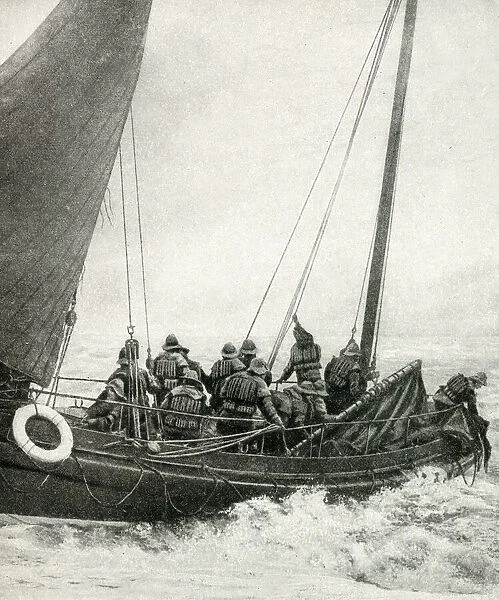 Lifeboat crew in action at sea, English coast