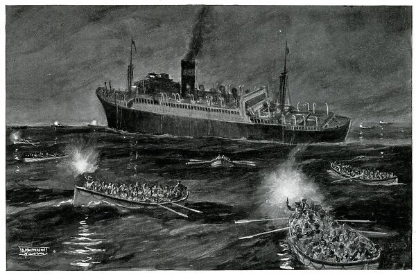Lifeboats watching the Athenia as it sinks, Sept 1939