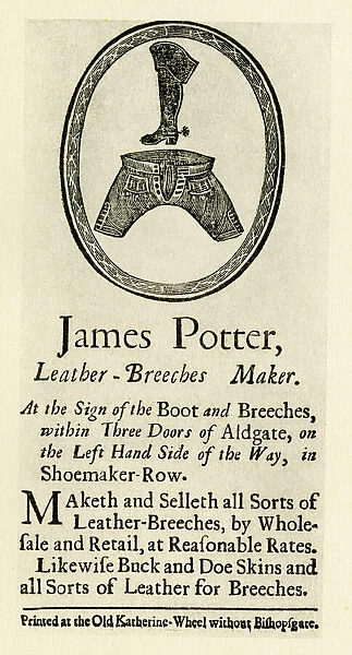 London Trade Card - James Potter, Leather Breeches Maker